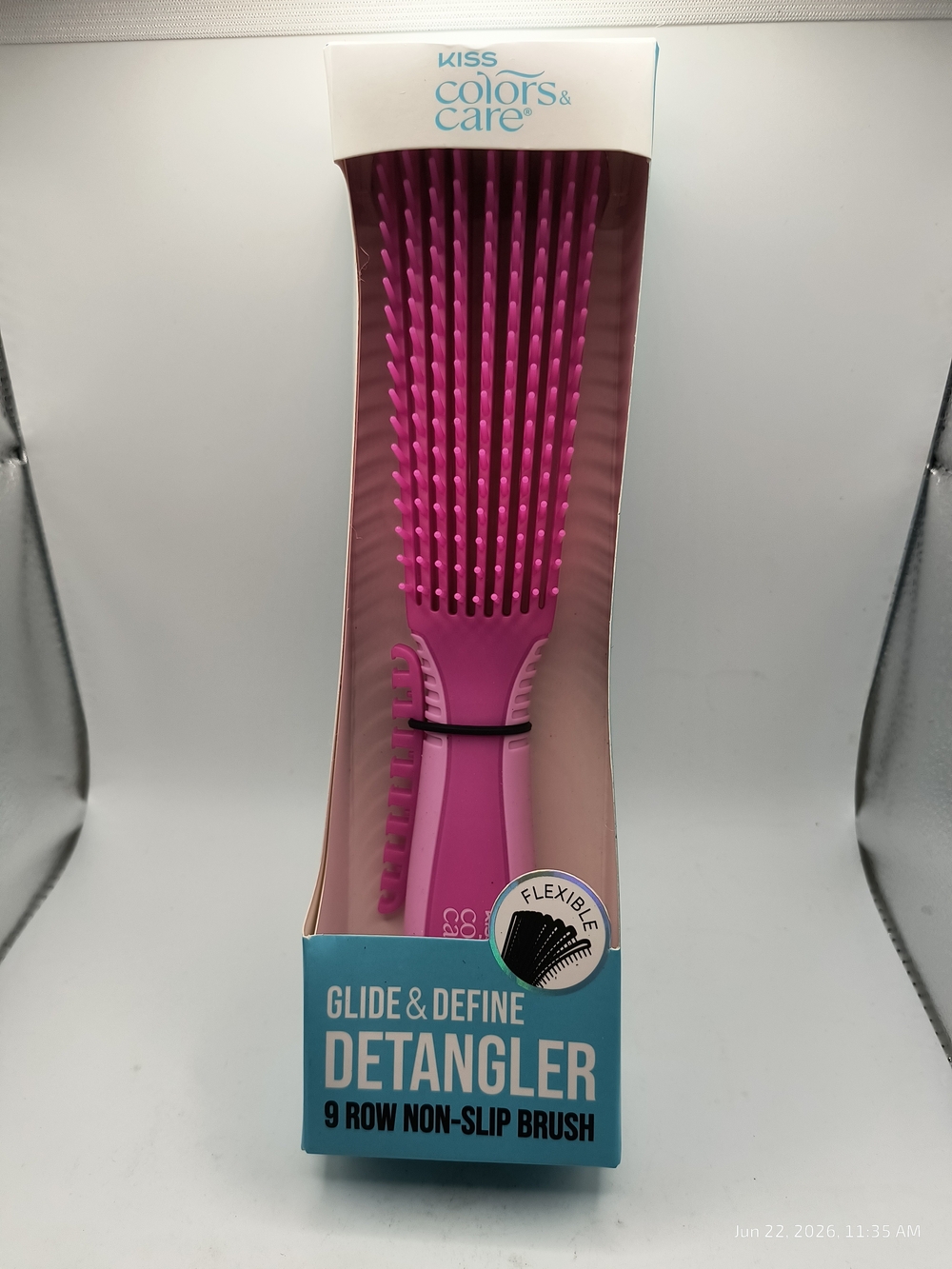 Kiss Colors & Care Pink Glide & Define Detangler Brush 9 Row Non Slip Brush